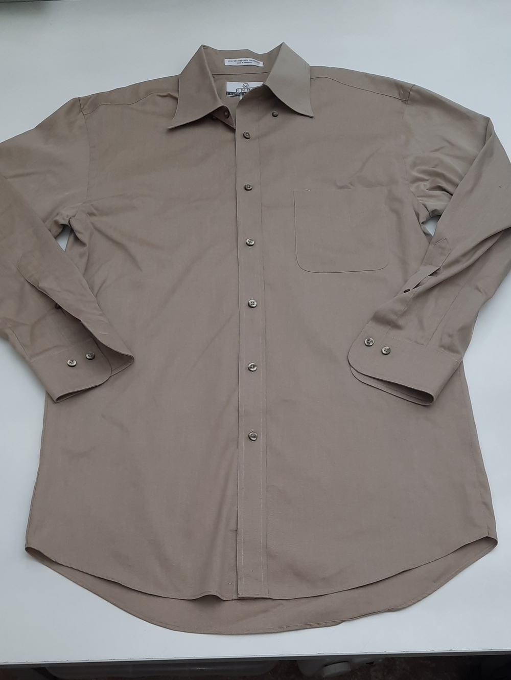 Men’s Long-Sleeve Dress Shirt in Taupe - Classic Tailored Fit - Size 16